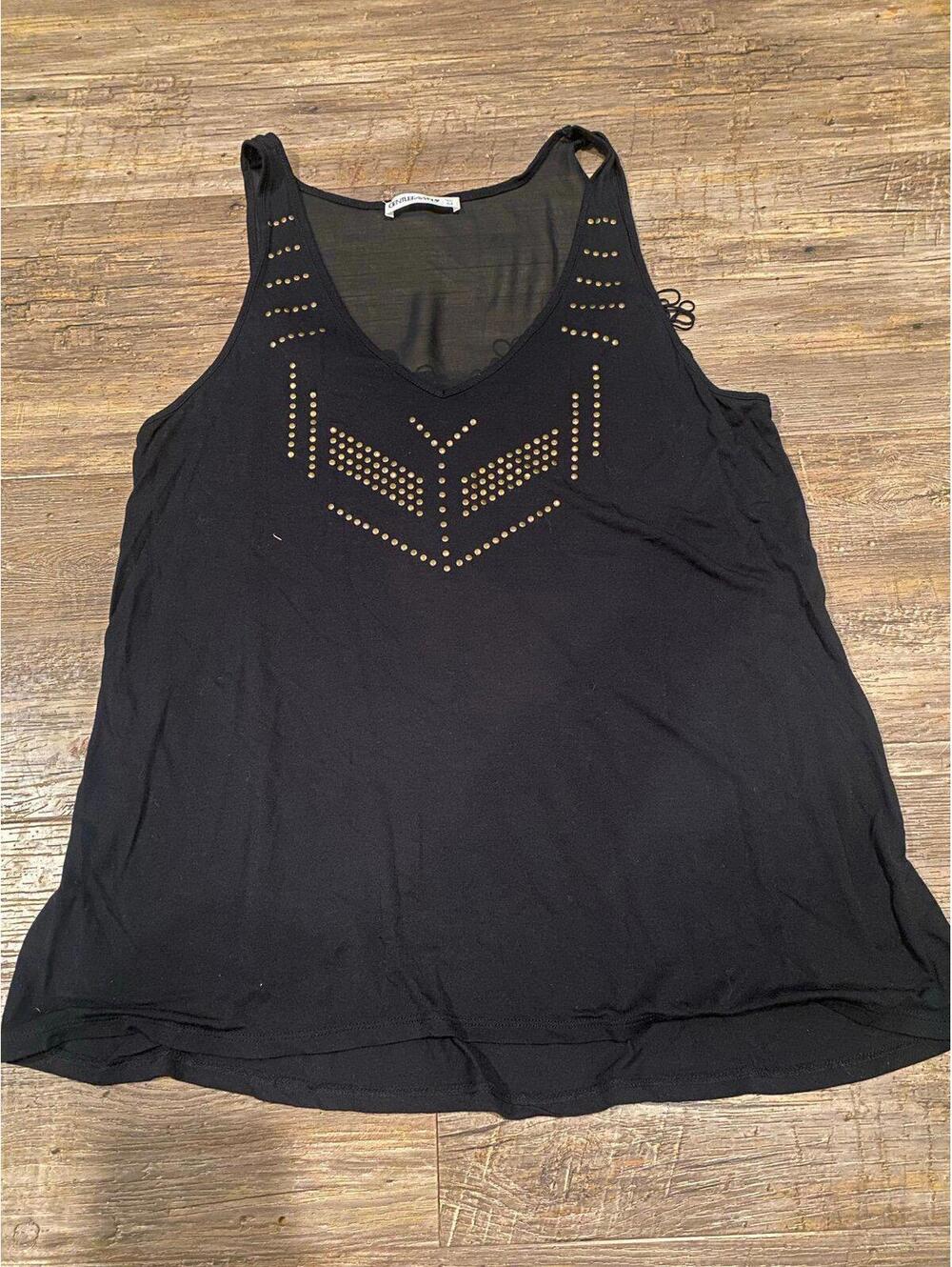 Gentle fawn Black Studded and Fringe Sleeveless top sz M EUC